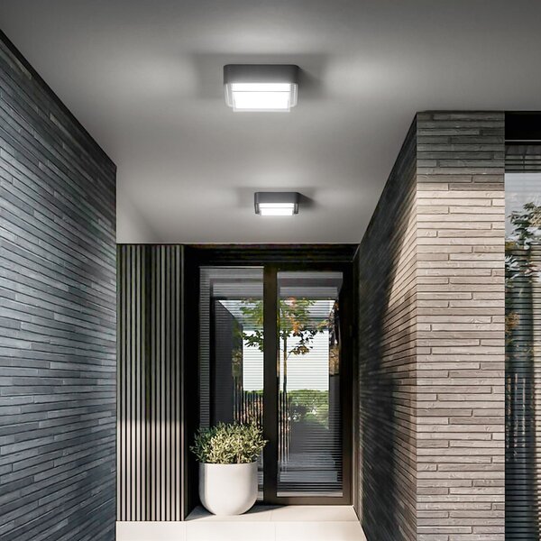 Fabas Luce Εξωτερικός φωτιστικός LED οροφής Diuk, σκούρο γκρι, μέταλλο, IP65, Μαύρο, Αλουμίνιο, σύγχρονο