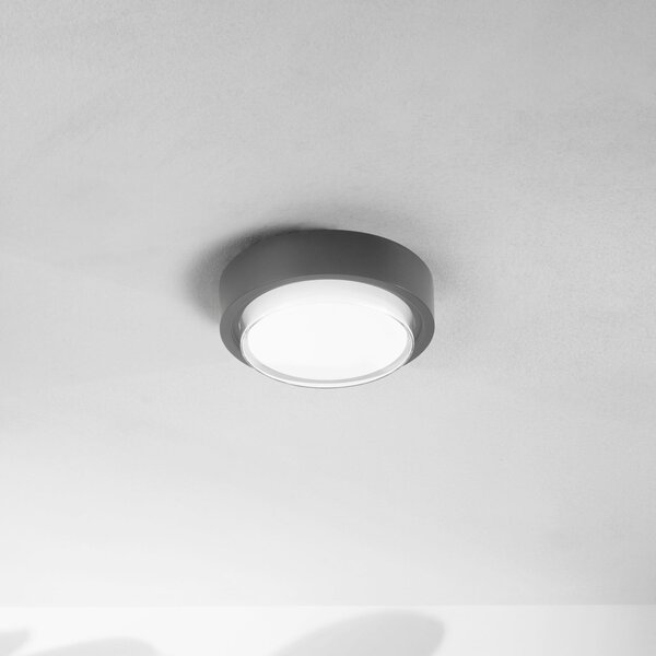 Fabas Luce Εξωτερικό φωτιστικό οροφής LED Owen, σκούρο γκρι, μέταλλο, 23 cm, IP65, Μαύρο, Αλουμίνιο, σύγχρονο