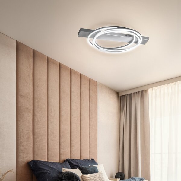 FISCHER & HONSEL LED φωτιστικό οροφής Kiku, μήκος 76 cm, χρώμα αλουμινίου, μέταλλο, ρυθμιζόμενος, Μεταλλικό, Σαλόνι / τραπεζαρία, Μέταλλο, σύγχρονο