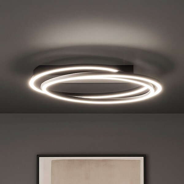 FISCHER & HONSEL LED φωτιστικό οροφής Kiku, Ø 56 cm, μαύρο άμμου, μέταλλο, CCT, ρυθμιζόμενος, Μαύρο, Σαλόνι / τραπεζαρία, Μέταλλο, σύγχρονο