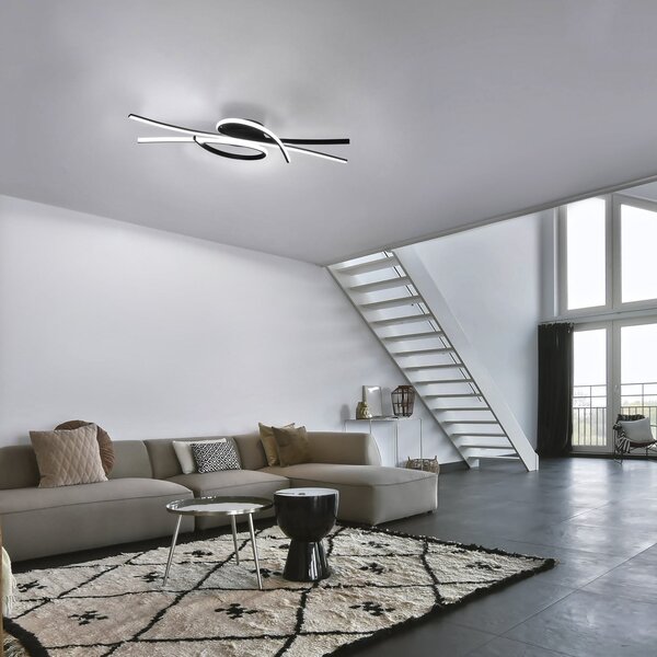 FISCHER & HONSEL LED φωτιστικό οροφής Biba, μαύρο, μήκος 100 cm, μέταλλο, CCT, ρυθμιζόμενος, Μαύρο, Σαλόνι / τραπεζαρία, Μέταλλο, σύγχρονο