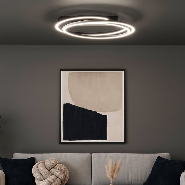 FISCHER & HONSEL LED φωτιστικό οροφής Kiku, Ø 56 cm, μαύρο άμμου, μέταλλο, CCT, ρυθμιζόμενος, Μαύρο, Σαλόνι / τραπεζαρία, Μέταλλο, σύγχρονο