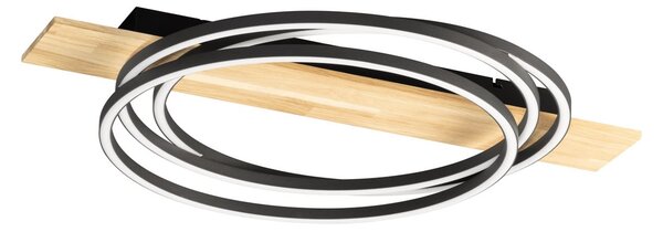 FISCHER & HONSEL LED φωτιστικό οροφής Marit, μήκος 76 cm, μαύρο άμμου, μέταλλο/ξύλο, ρυθμιζόμενος, Μαύρο, Σαλόνι / τραπεζαρία, Μέταλλο, σύγχρονο