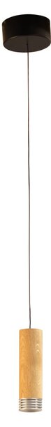 FISCHER & HONSEL LED κρεμαστή λάμπα Shine-Wood, Ø 13 cm δρυς/μαύρο ξύλο/ακρυλικό, ρυθμιζόμενος, Ξύλου, Σαλόνι / τραπεζαρία, Ξύλο