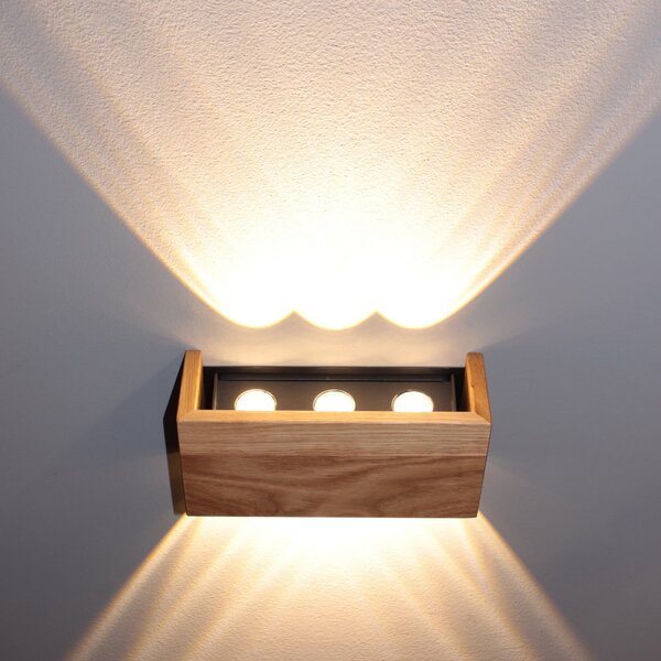 FISCHER & HONSEL LED-Wandlampe Shine-Wood, Breite 21 cm, Eiche/schwarz, Holz, Ξύλου, Σαλόνι / τραπεζαρία, Ξύλο