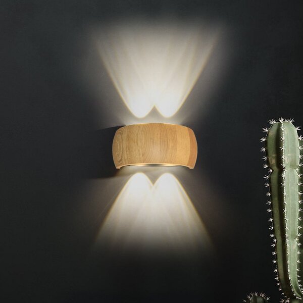 FISCHER & HONSEL LED-Wandlampe Shine-Wood, Breite 20 cm, Eiche/schwarz 4-flg., Ξύλου, Σαλόνι / τραπεζαρία, Ξύλο