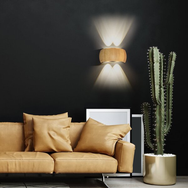 FISCHER & HONSEL LED-Wandlampe Shine-Wood, Breite 20 cm, Eiche/schwarz 4-flg., Ξύλου, Σαλόνι / τραπεζαρία, Ξύλο