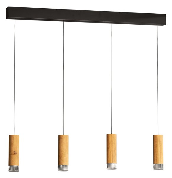 FISCHER & HONSEL LED κρεμαστή λάμπα Shine-Wood, 100 cm, δρυς/μαύρο, 4 φώτα., ρυθμιζόμενος, Ξύλου, Σαλόνι / τραπεζαρία, Ξύλο