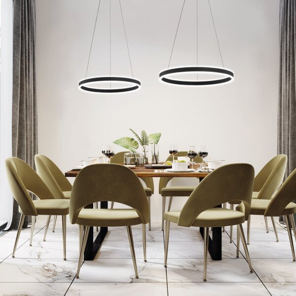 FISCHER & HONSEL Κρεμαστό φωτιστικό LED Sirko, Ø 60 cm, μαύρο άμμου, μέταλλο, CCT, ρυθμιζόμενος, Μαύρο, Σαλόνι / τραπεζαρία, Μέταλλο, σύγχρονο