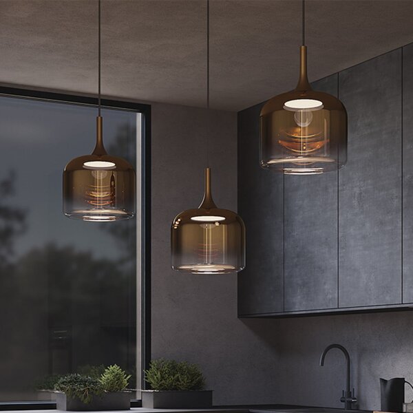 Maytoni LED κρεμαστή λάμπα Spirito, χρυσό, γυαλί/μέταλλο, Ø 26 cm, Χρυσό / Ορείχαλκου, Σαλόνι / τραπεζαρία, Γυαλί