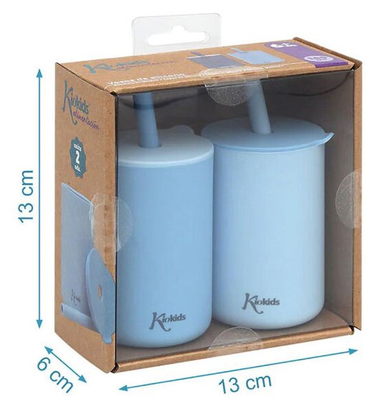 Ποτήρια Εκπαιδευτικά 180ml Με Καλαμάκι (Σετ 2τμχ) Kiokids Σιέλ 3509