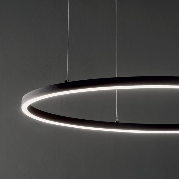 IDEAL LUX Ideal Lux LED κρεμαστή λάμπα Oracle Slim Ø 50 cm μαύρη 3.000 K, Μαύρο, Σαλόνι / τραπεζαρία, Μέταλλο, σύγχρονο