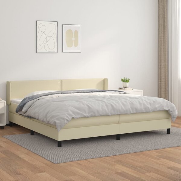 VidaXL Κρεβάτι Boxspring με Στρώμα Κρεμ 200x200 εκ. Συνθετικό Δέρμα