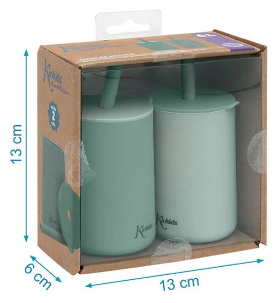 Ποτήρια Εκπαιδευτικά 180ml Με Καλαμάκι (Σετ 2τμχ) Kiokids Μέντα 3804