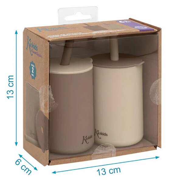 Ποτήρια Εκπαιδευτικά 180ml Με Καλαμάκι (Σετ 2τμχ) Kiokids Μπεζ 4255