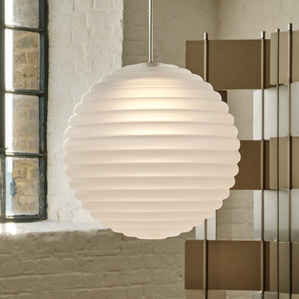 Tom Dixon LED κρεμαστό φωτιστικό Press Sphere, παγωμένο, Ø 30 cm, ρυθμιζόμενος, Λευκό, Σαλόνι / τραπεζαρία, Γυαλί, σχεδιασμός