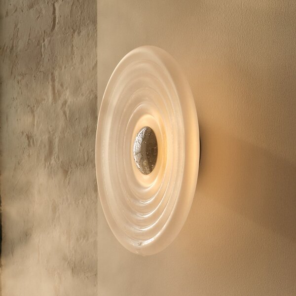 Tom Dixon LED απλίκα Press Sphere, παγωμένη, Ø 35 cm, ρυθμιζόμενος, Λευκό, Μπάνιο, Γυαλί, σχεδιασμός