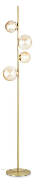 IDEAL LUX Λάμπα δαπέδου Perlage, ορείχαλκος/κεχριμπάρι, ύψος 164 εκ., 4, Χρυσό / Ορείχαλκου, Σαλόνι / τραπεζαρία, Μέταλλο