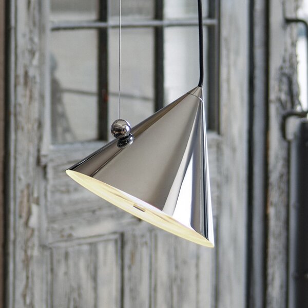 Tom Dixon LED κρεμαστή λάμπα Pose, ασημί, Ø 25 cm, χάλυβας, ρυθμιζόμενη ένταση, ρυθμιζόμενος, Μεταλλικό, Σαλόνι / τραπεζαρία, Μέταλλο, σχεδιασμός