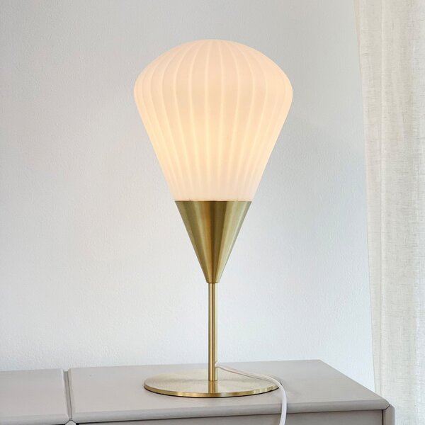Dyberg Larsen Επιτραπέζια λάμπα Ballon, λευκό/χάλκινο, 46 cm, Μεταλλικό, Σαλόνι / τραπεζαρία, Μέταλλο, σχεδιασμός