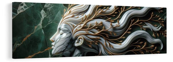 Πίνακας σε καμβά γυναίκα συνδεδεμένη με τη φύση και χρυσά φύλλα