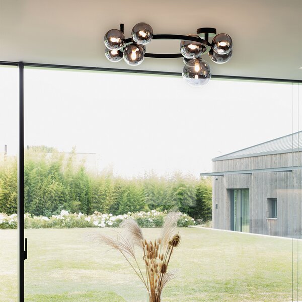 IDEAL LUX Φωτιστικό οροφής Perlage μαύρο/καπνιστό, μήκος 70 εκ., 10 λαμπτήρες, Μαύρο, Σαλόνι / τραπεζαρία, Μέταλλο