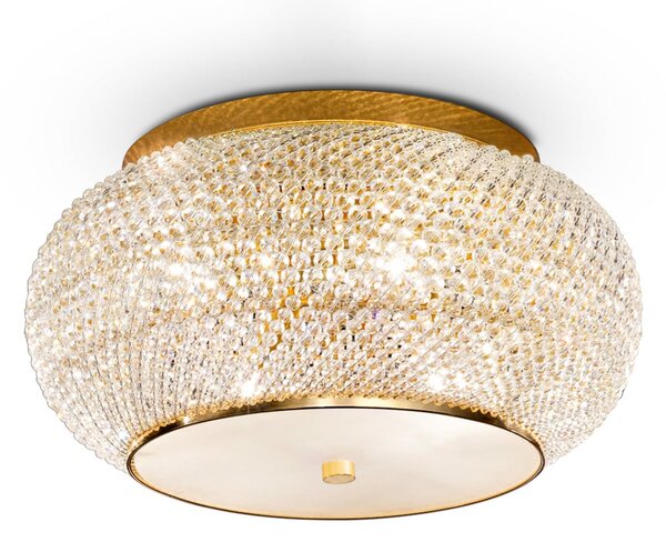 IDEAL LUX Φωτιστικό οροφής Pasha, χρυσό/διαφανές, Ø 40 cm, γυαλί, ρυθμιζόμενος, Χρυσό / Ορείχαλκου, Σαλόνι / τραπεζαρία, Γυαλί