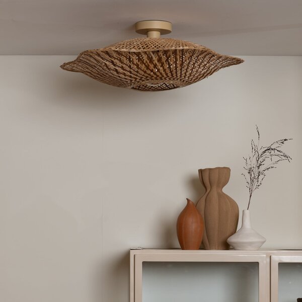 Good & Mojo GOOD MOJO Φωτιστικό οροφής Madura, Ø 60 cm, καφέ, μπαμπού E27, ρυθμιζόμενος, Ξύλου, Σαλόνι / τραπεζαρία, Μπαμπού