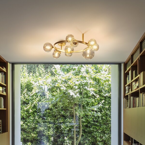 IDEAL LUX Φωτιστικό οροφής Perlage ορείχαλκος/κεχριμπάρι Μήκος 70 εκ. 10, Χρυσό / Ορείχαλκου, Σαλόνι / τραπεζαρία, Μέταλλο