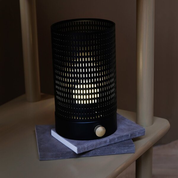 Dyberg Larsen LED φορητή επιτραπέζια λάμπα Mesh, μαύρη, ύψος 20 cm, ρυθμιζόμενος, Μαύρο, Σαλόνι / τραπεζαρία, Μέταλλο, σχεδιασμός