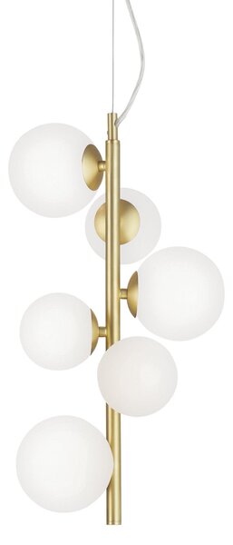 IDEAL LUX Κρεμαστό φωτιστικό Perlage ορείχαλκος/λευκό, ύψος 52 εκ., 6 λαμπτήρες, Χρυσό / Ορείχαλκου, Σαλόνι / τραπεζαρία, Μέταλλο