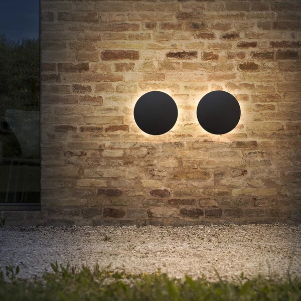 IDEAL LUX Εξωτερικός φωτιστικός τοίχου LED Punto μαύρος Ø 30 cm, Μαύρο, Μέταλλο, σύγχρονο