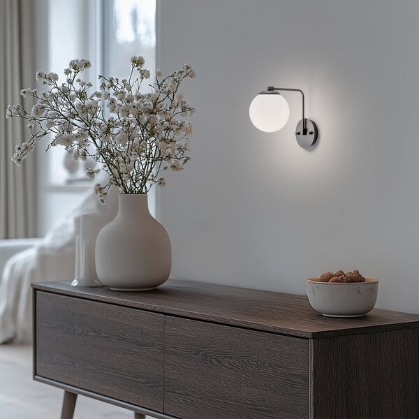 Opviq Απλίδα Daisy, μαύρη, γυαλί, ύψος 22 cm, E27, ρυθμιζόμενος, Μαύρο, Σαλόνι / τραπεζαρία, Γυαλί, Στρογγυλό τοίχο