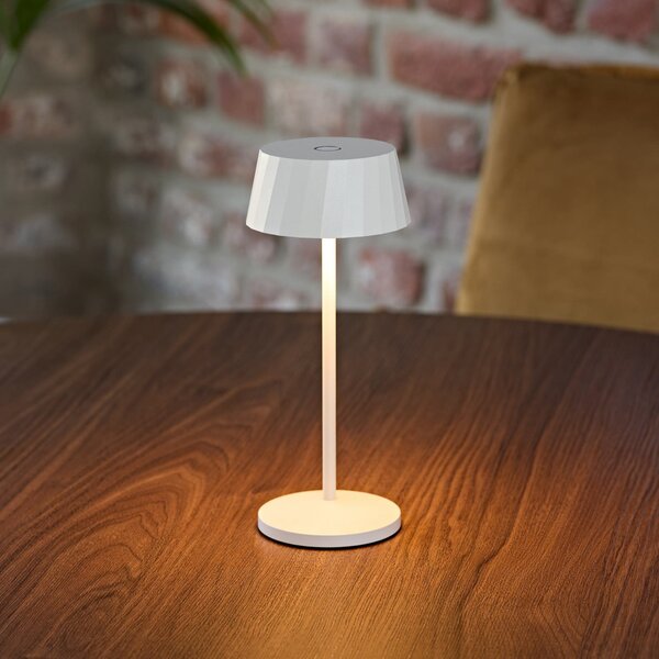 Sigor LED-Akku-Τραπεζοκαθιστικό Φωτιστικό Facetta, Λευκό, 22 cm, Μέταλλο, CCT IP44, ρυθμιζόμενος, Λευκό, Σαλόνι / τραπεζαρία, Αλουμίνιο, σύγχρονο