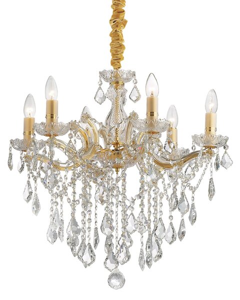 IDEAL LUX Πολυέλαιος Florian χρυσόχρωμος, κρύσταλλο, 6 λάμπες, ρυθμιζόμενος, Μεταλλικό, Σαλόνι / τραπεζαρία, Γυαλί