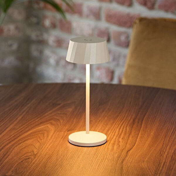 Sigor LED-Akku-Τραπεζοκαθιστικό Φωτιστικό Facetta, μπεζ, 22 cm, μέταλλο, CCT IP44, ρυθμιζόμενος, Μπεζ, Σαλόνι / τραπεζαρία, Αλουμίνιο, σύγχρονο