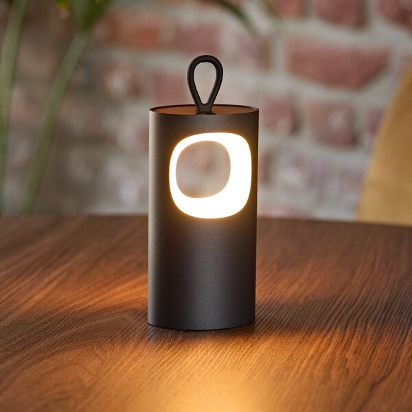 Sigor LED-Akku-Τραπεζοκαθιστικό φως Lunari, μαύρο, 16 cm, μέταλλο, CCT IP44, ρυθμιζόμενος, Μαύρο, Σαλόνι / τραπεζαρία, Αλουμίνιο, σύγχρονο