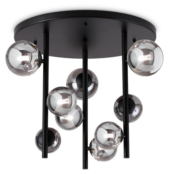 IDEAL LUX Φωτιστικό οροφής Perlage μαύρο/γκρι καπνιστό Ø 50 cm 9 λάμπες, Γκρι, Σαλόνι / τραπεζαρία, Μέταλλο
