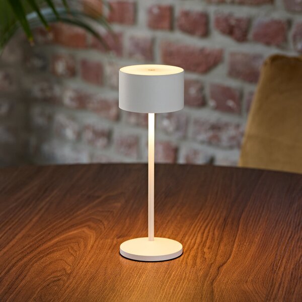 Sigor LED-Akku-Τραπεζοκαλύμματα Veluna, λευκό, ύψος 25 cm, IP44, dim, CCT, ρυθμιζόμενος, Λευκό, Σαλόνι / τραπεζαρία, Αλουμίνιο, σύγχρονο