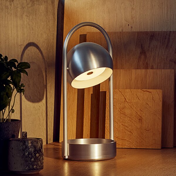 FRANDSEN LED-Akku-Τραπεζοκαλύμματα Ball Portable, αλουμίνιο βουρτσισμένο, ρυθμιζόμενος, Μεταλλικό, Σαλόνι / τραπεζαρία, Μέταλλο, σχεδιασμός