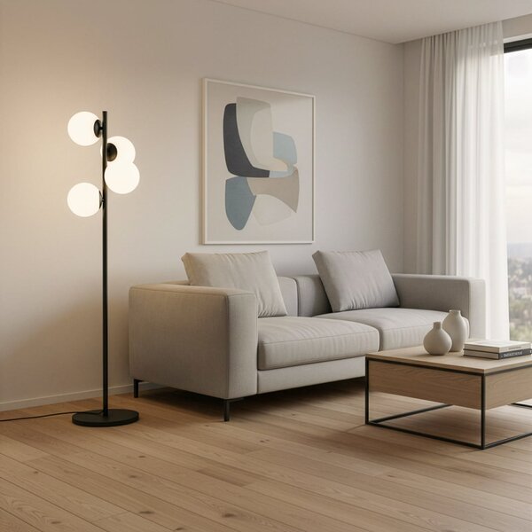 Opviq Λάμπα δαπέδου Faze, μαύρη, γυαλί, ύψος 130 cm, 4 φλόγες, E27, Μαύρο, Σαλόνι / τραπεζαρία, Γυαλί
