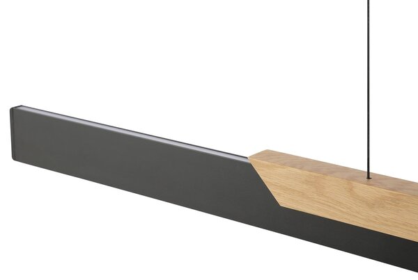 Brilliant LED κρεμαστή λάμπα Arcus, μαύρο/καφέ μήκος 121 cm μέταλλο/ξύλο, ρυθμιζόμενος, Μαύρο, Σαλόνι / τραπεζαρία, Μέταλλο
