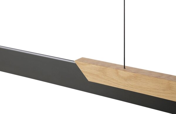 Brilliant LED κρεμαστή λάμπα Arcus, μαύρο/καφέ μήκος 121 cm μέταλλο/ξύλο, ρυθμιζόμενος, Μαύρο, Σαλόνι / τραπεζαρία, Μέταλλο