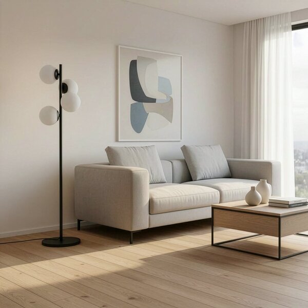 Opviq Λάμπα δαπέδου Faze, μαύρη, γυαλί, ύψος 130 cm, 4 φλόγες, E27, Μαύρο, Σαλόνι / τραπεζαρία, Γυαλί