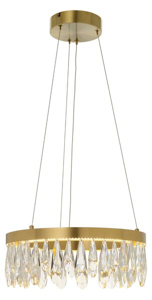 Brilliant LED κρεμαστή λάμπα Celestia, Ø 40 cm, χρώμα ορείχαλκου, κρύσταλλο, ρυθμιζόμενος, Χρυσό / Ορείχαλκου, Σαλόνι / τραπεζαρία, Μέταλλο