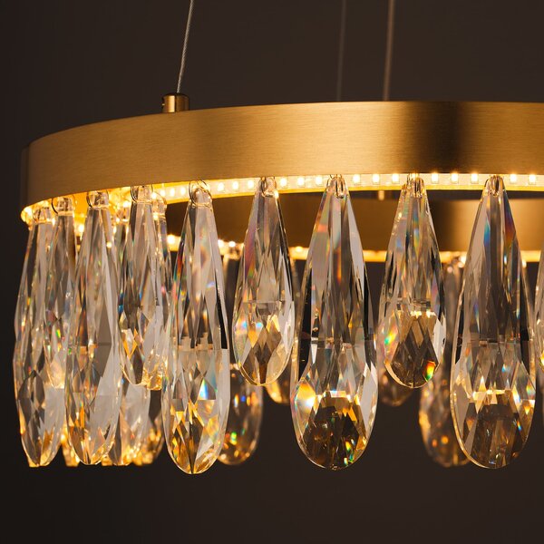 Brilliant LED κρεμαστή λάμπα Celestia, Ø 40 cm, χρώμα ορείχαλκου, κρύσταλλο, ρυθμιζόμενος, Χρυσό / Ορείχαλκου, Σαλόνι / τραπεζαρία, Μέταλλο