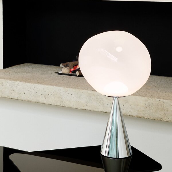 Tom Dixon LED επιτραπέζια λάμπα Melt Cone Fat, οπάλιο/ασημί, 47 cm, ρυθμιζόμενος, Μεταλλικό, Σαλόνι / τραπεζαρία, Πλαστικό, σχεδιασμός