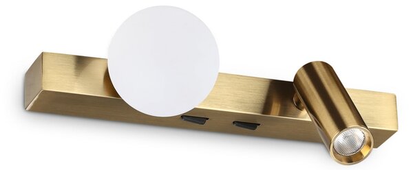 IDEAL LUX Φωτιστικό τοίχου LED Binomio σε χρώμα ορείχαλκου, πλάτος 22 εκ., 2, Χρυσό / Ορείχαλκου, Σαλόνι / τραπεζαρία, Μέταλλο, σύγχρονο, Προβολέας τοίχου