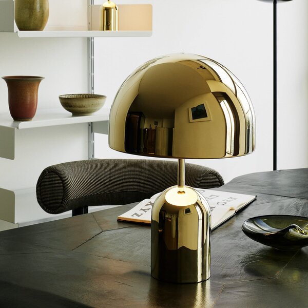 Tom Dixon LED επιτραπέζια λάμπα Bell, χρυσό, 43 cm, ρυθμιζόμενη ένταση φωτισμού, ρυθμιζόμενος, Χρυσό / Ορείχαλκου, Σαλόνι / τραπεζαρία, Μέταλλο, σχεδιασμός