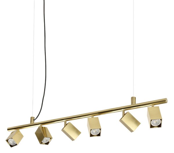 IDEAL LUX Κρεμαστό φωτιστικό Dynamite Square από ορείχαλκο, 6 λάμπες, Χρυσό / Ορείχαλκου, Σαλόνι / τραπεζαρία, Μέταλλο, σύγχρονο